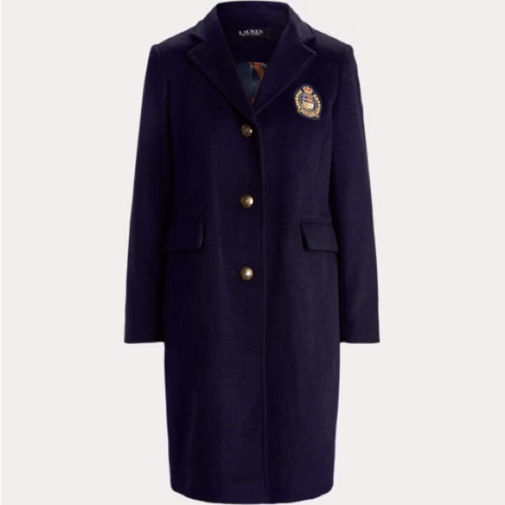 NWT Ralph Lauren Crest-Patch Wool-Blend Coat